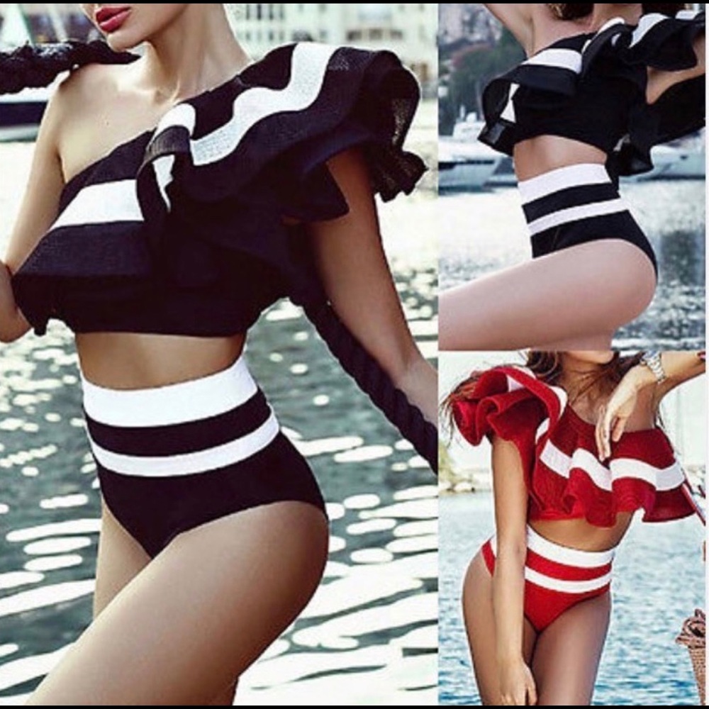 NWOT Off Shoulder Ruffle High Waisted Bikini